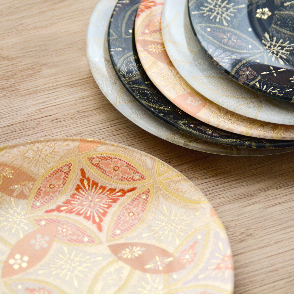 パチュリ様 李英才 平皿 径22.5cm ①&② 2枚にて 西陣織皿 ORI-ZARA <ブラック2枚セット> / k-cs/ケイクス – k